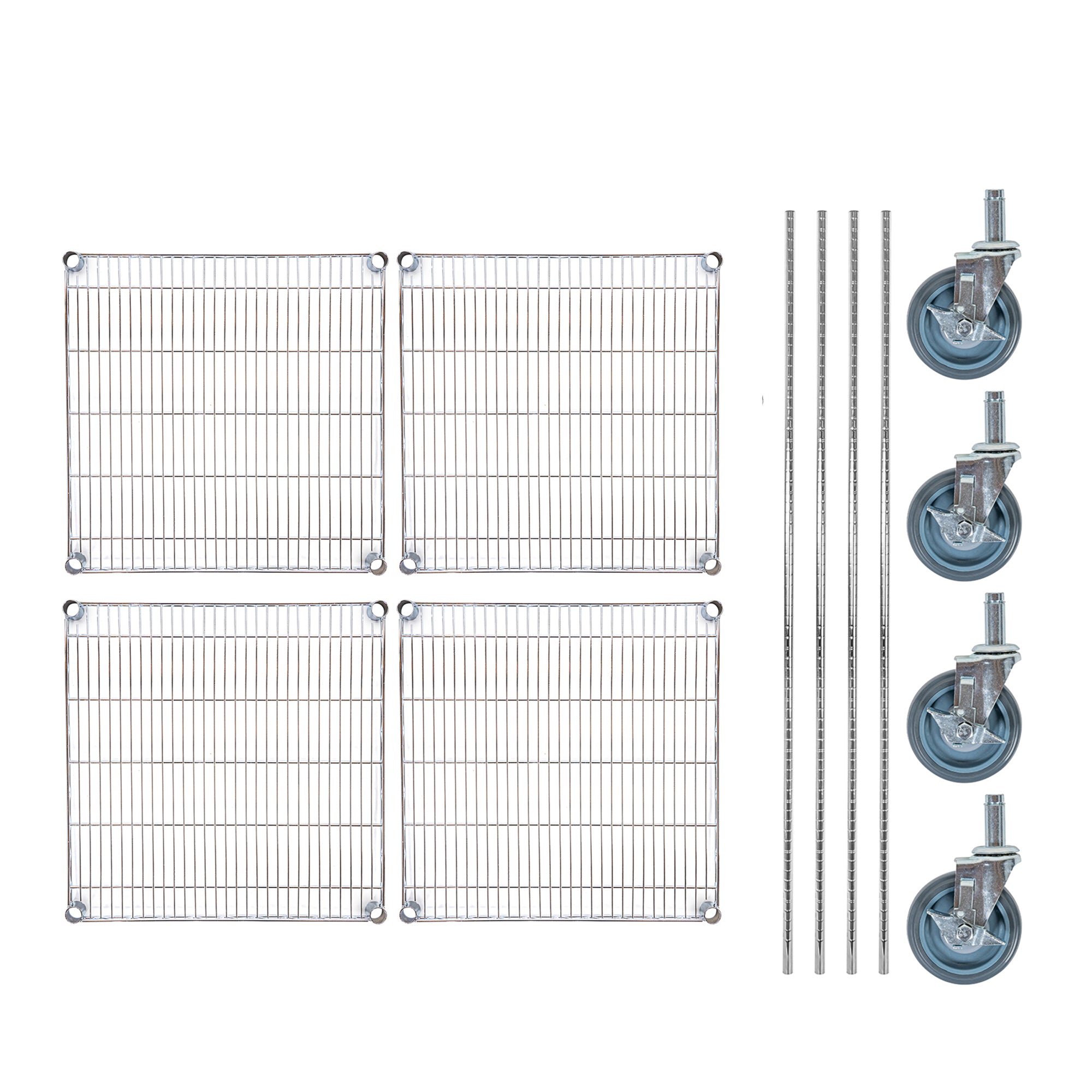 Chef 101 4-Tier NSF Chrome Shelving Unit - and 24" x 24" Shelves, 74" Posts and Casters