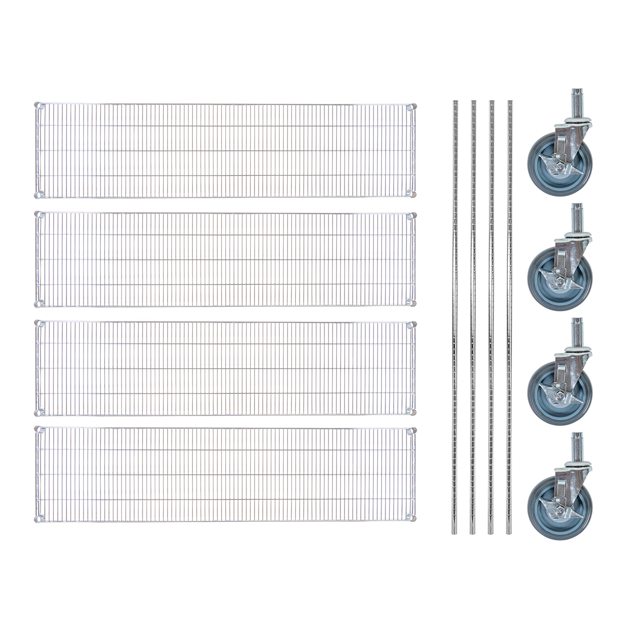 Chef 101 4-Tier NSF Chrome Shelving Unit - and 18" x 72" Shelves, 74" Posts and Casters
