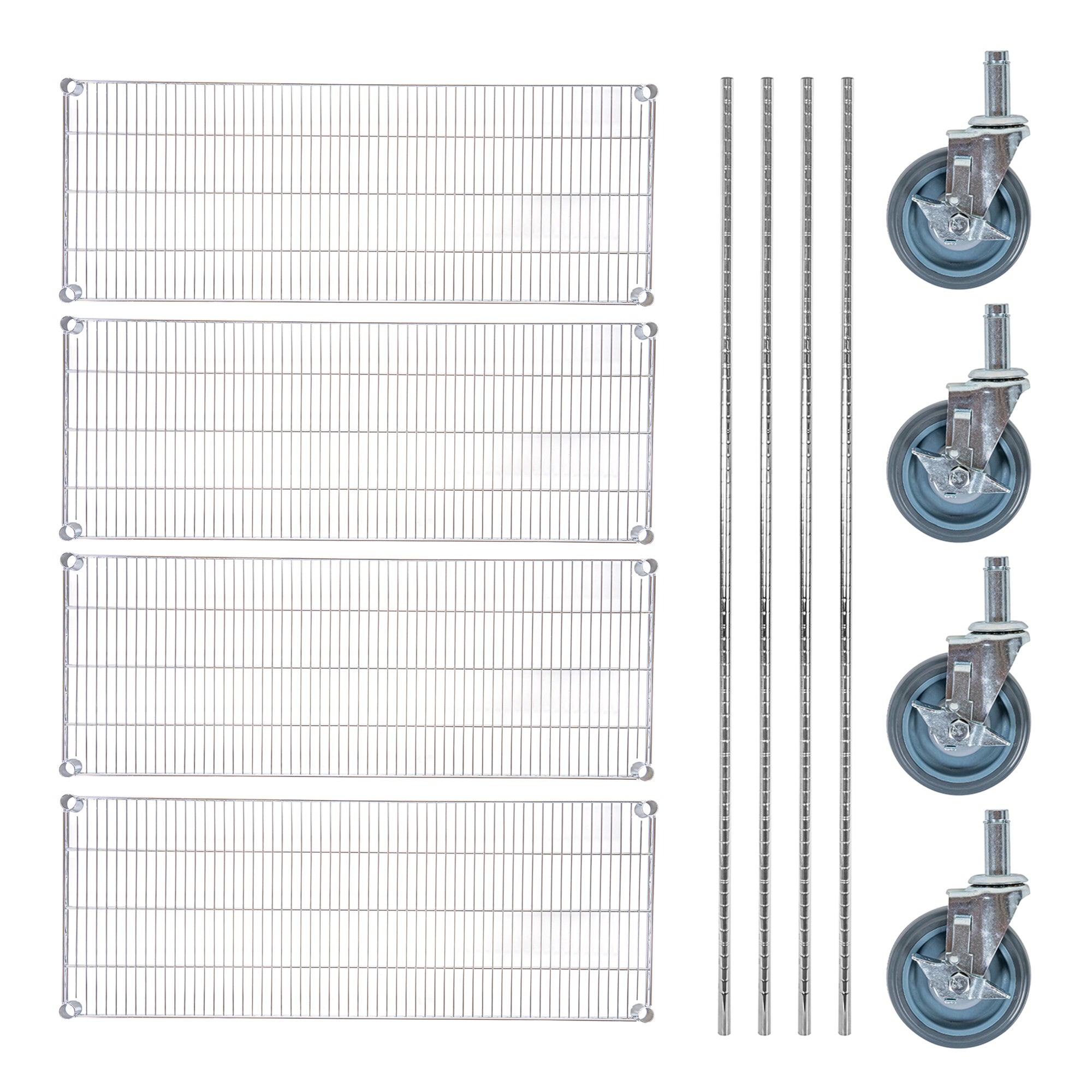 Chef 101 4-Tier NSF Chrome Shelving Unit - and 18" x 48" Shelves, 74" Posts and Casters