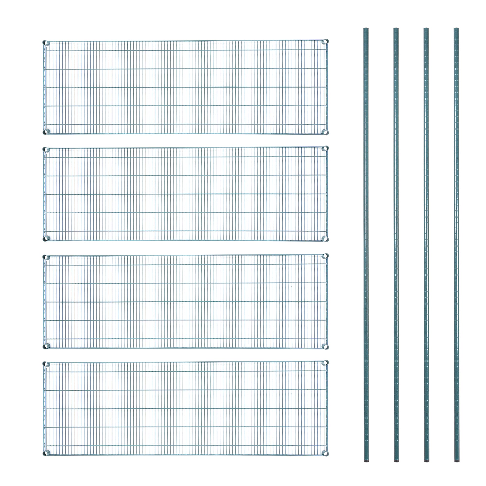 Chef 101 4-Tier NSF Green Epoxy Shelving Unit - and 24" x 72" Shelves and 74" Posts