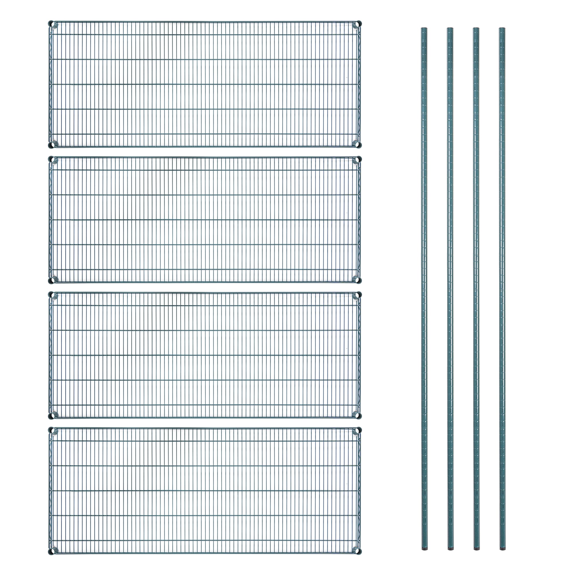 Chef 101 4-Tier NSF Green Epoxy Shelving Unit - and 24" x 60" Shelves and 74" Posts