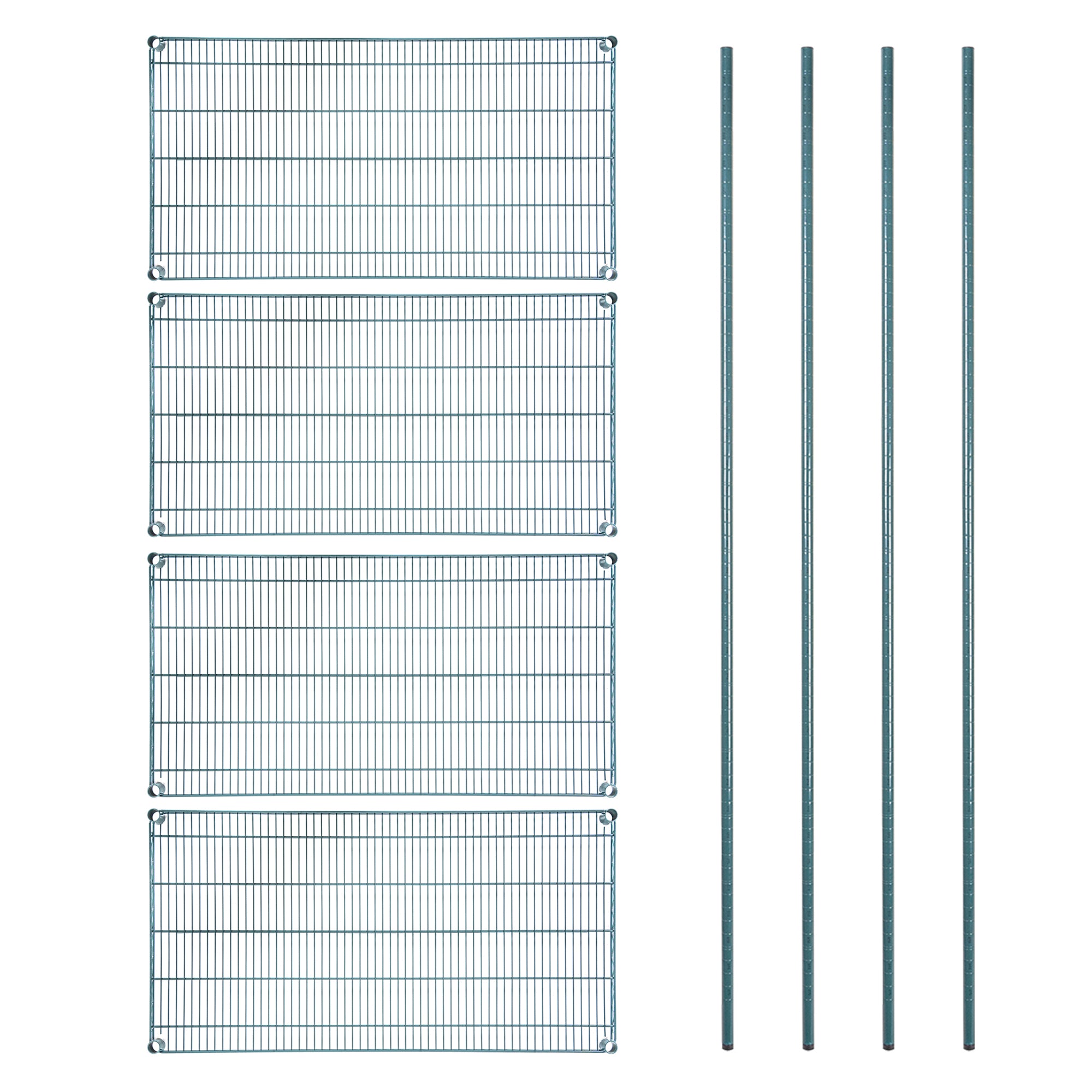 Chef 101 4-Tier NSF Green Epoxy Shelving Unit - and 24" x 48" Shelves and 74" Posts