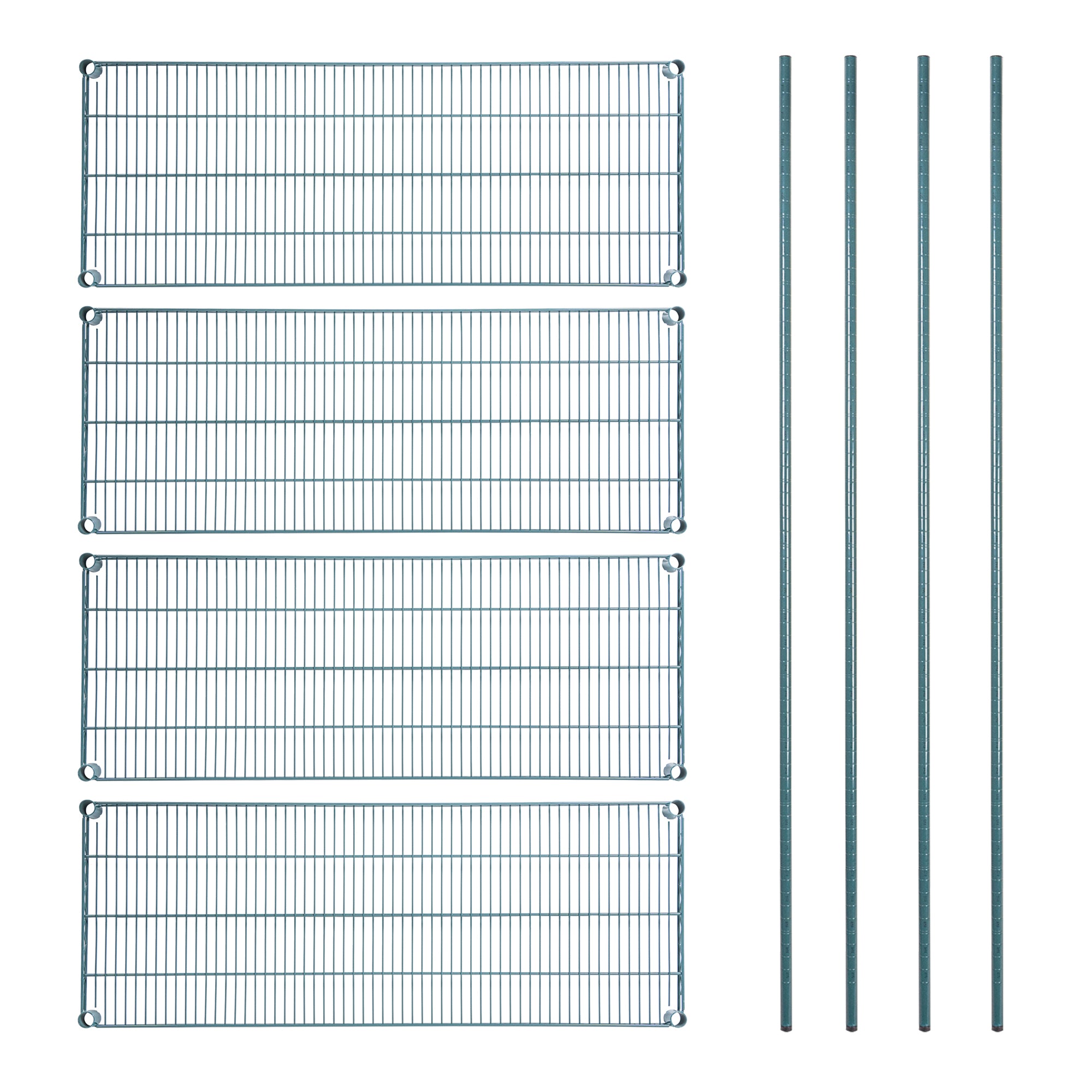 Chef 101 4-Tier NSF Green Epoxy Shelving Unit - and 18" x 48" Shelves and 74" Posts