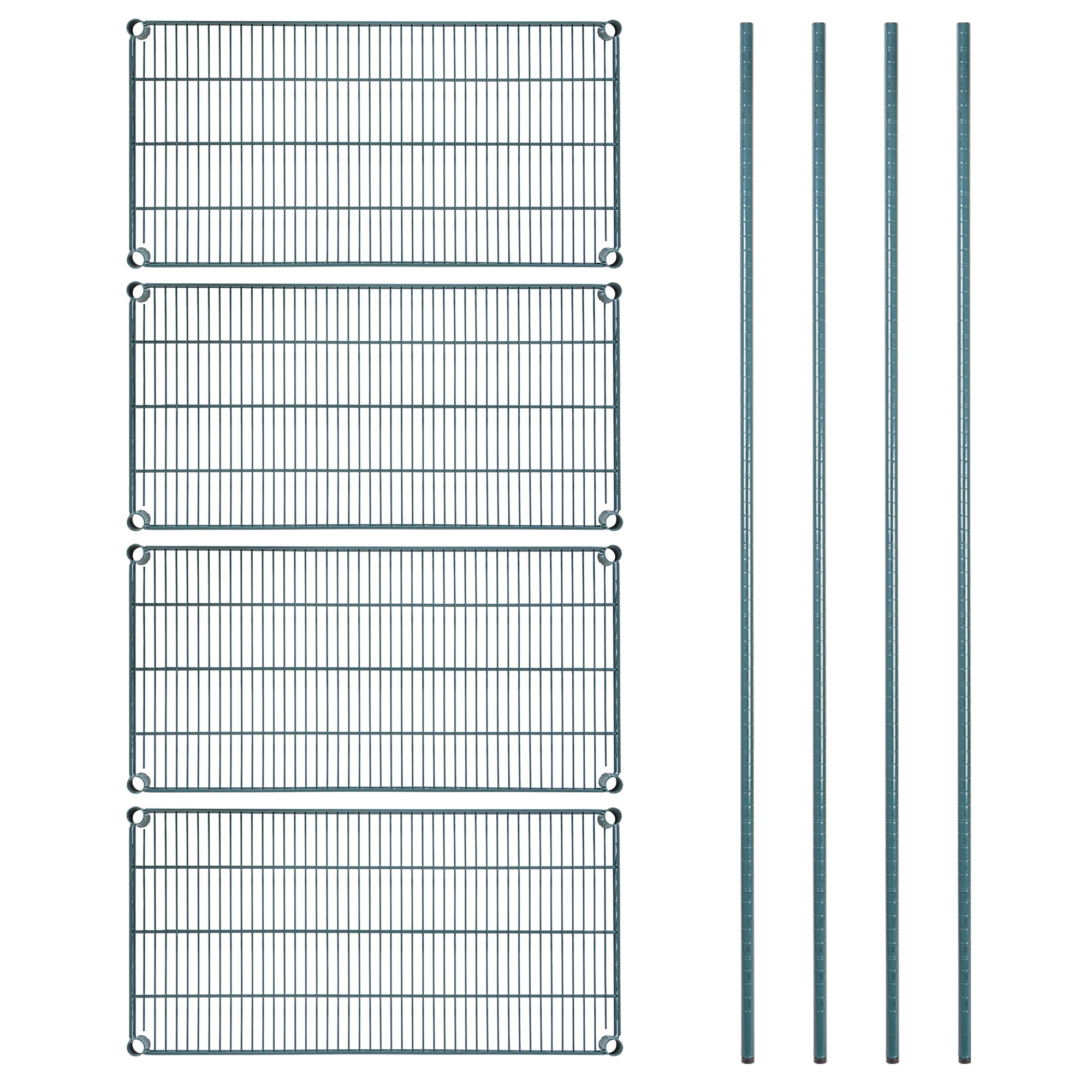Chef 101 4-Tier NSF Green Epoxy Shelving Unit - and 18" x 36" Shelves and 74" Posts