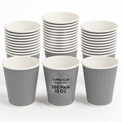 Restpresso 12 oz Gray Paper Coffee Cup - Ripple Wall - 3 1/2