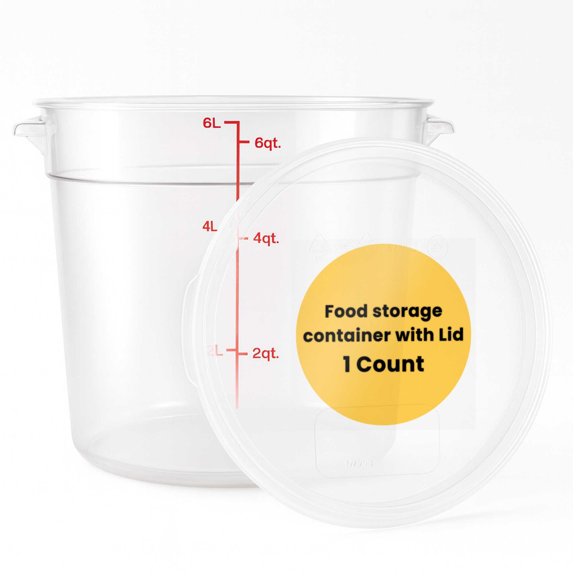 Met Lux 1 Round Clear Plastic Food Storage Container 6 qt and 1 Clear Plastic Container Lid - Fits 6 and 8 qt