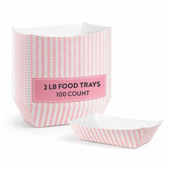 Bio Tek 2 lb Pink and White Stripe Paper #200 Food Tray / Boat - 9