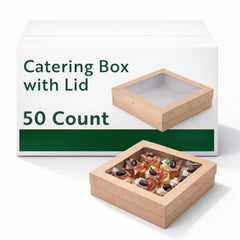 Cater Tek Square Kraft Paper Catering Box - with Window Lid - 9