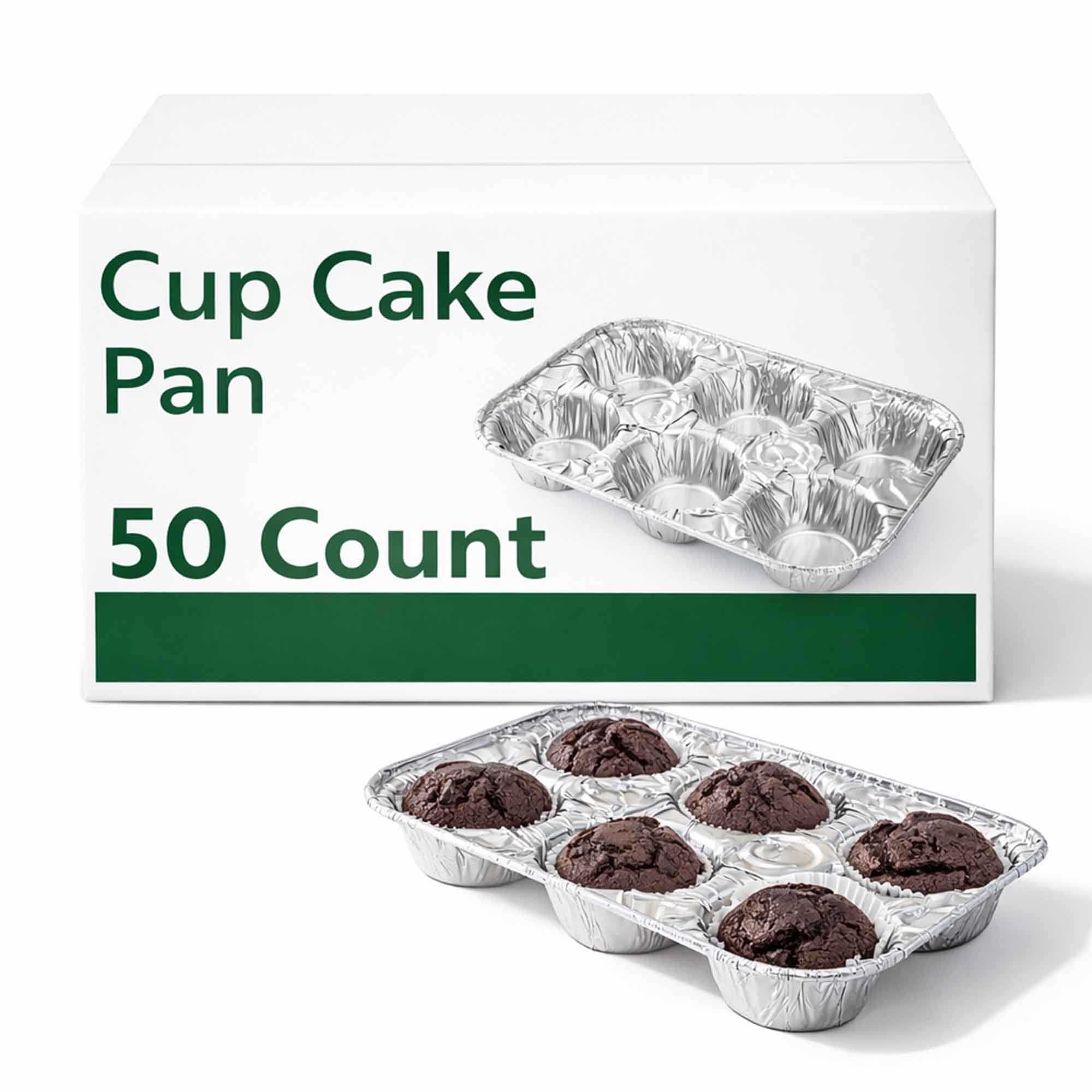 Pastry Tek Silver Aluminum Cupcake / Muffin Pan - 6-Compartment - 9 1/2" x 6 1/2" x 1 1/2" - 50 count box