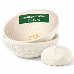 Pastry Tek Rattan Round Natural Banneton Proofing Basket - with 2 Cotton Liners - 9