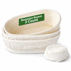 Pastry Tek Rattan Oval Natural Banneton Proofing Basket - with 2 Cotton Liners - 9 3/4