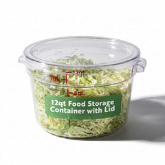 Met Lux 12 qt Round Clear Plastic Food Storage Container - with Red Volume Markers and Lid - 12 1/4