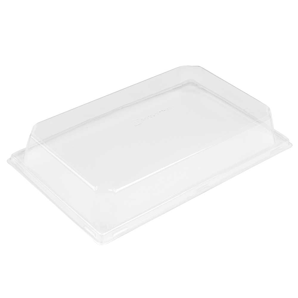Matsuri Vision 2-Piece Rectangle Kraft Paper Medium Sushi Tray And Clear Plastic Lid Set - 8" x 5" x 1 1/2" - 100 count box