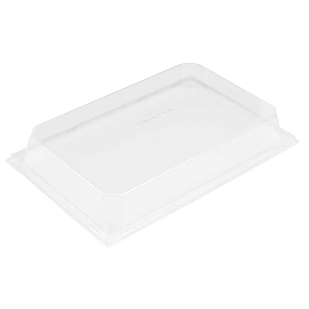 Matsuri Vision 2-Piece Rectangle Kraft Paper Large Sushi Tray And Clear Plastic Lid Set - 9" x 6" x 1 1/2" - 100 count box