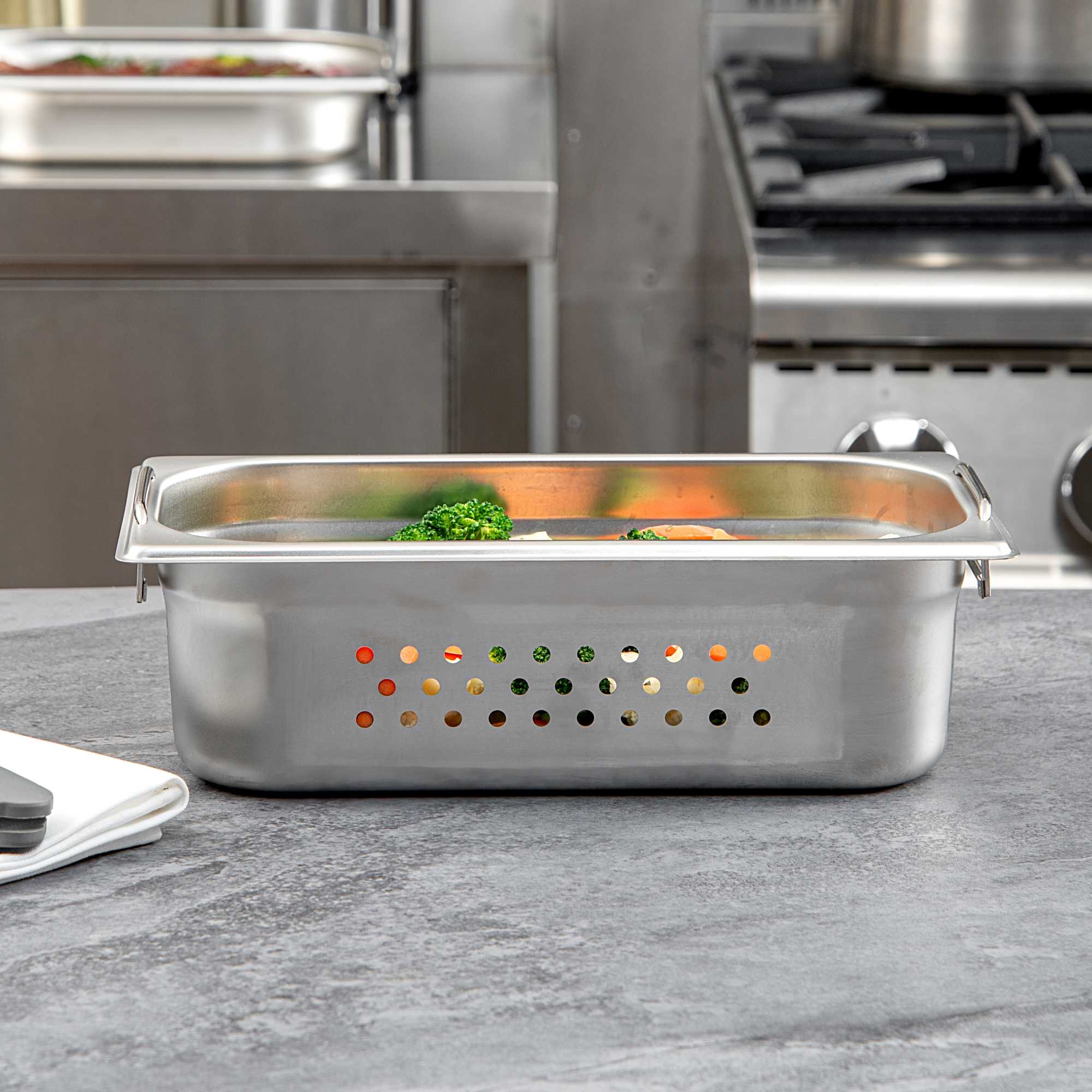 Met Lux 2-Piece Rectangle Stainless Steel 1/3 Size Steam Table Pan And Travel Lid Set - 12 3/4'' x 7'' x 4'' - 2 count box