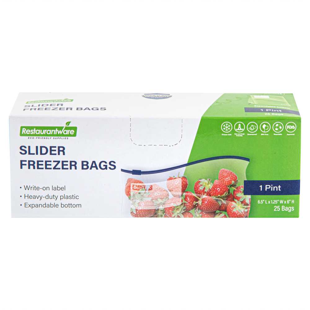 Bag Tek Clear Plastic Slider Freezer Bag - 2 gal, 1 gal, 1 qt and 1 Pint Sizes - 100 count box