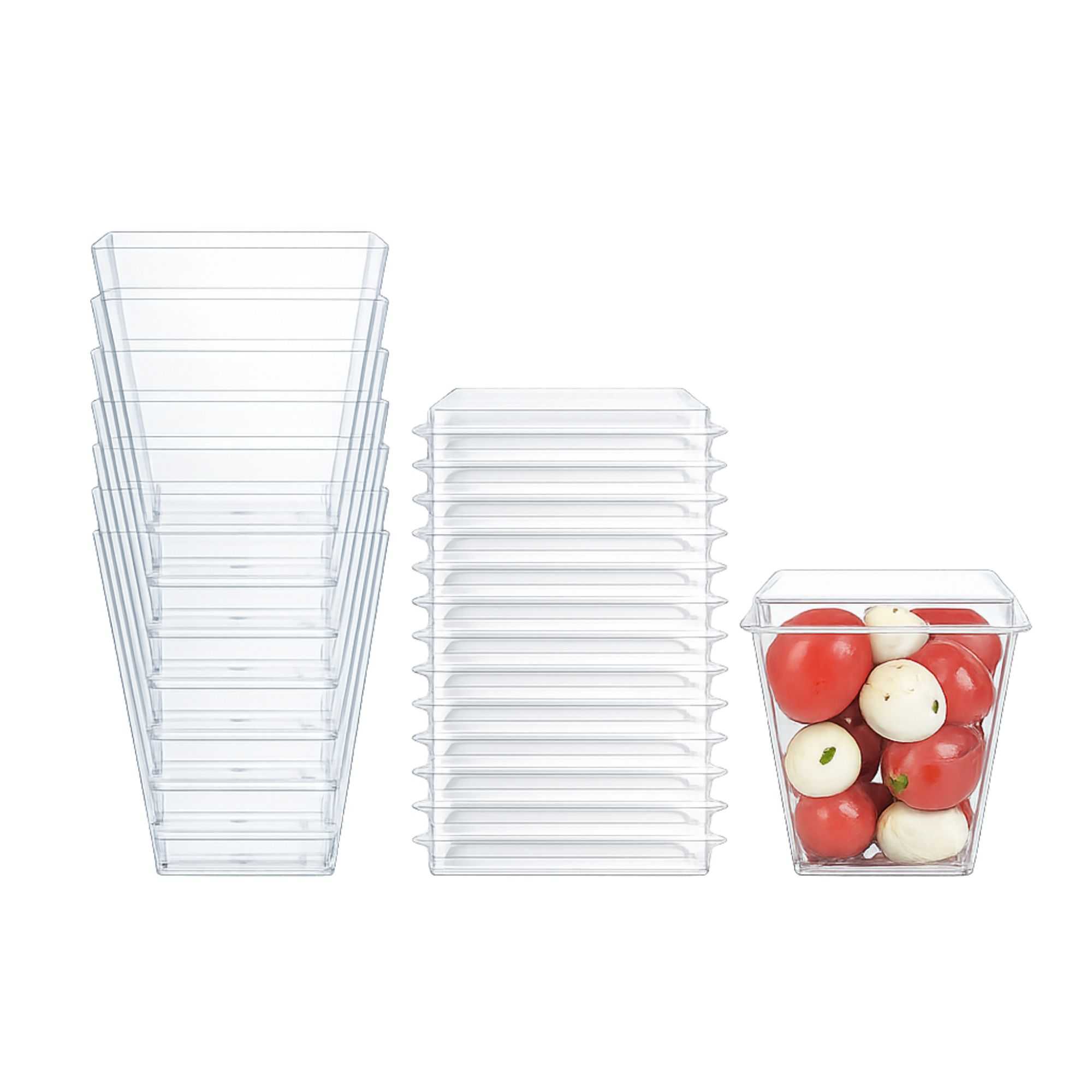 Mini Serve 8 oz Square Clear Plastic Large Kova Cup - with Lid - 2 3/4" x 2 3/4" x 2 3/4" - 100 count box