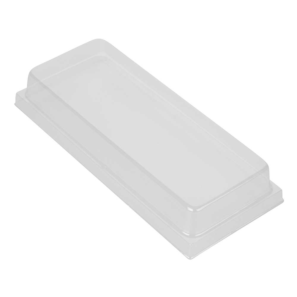 Taipei 18 oz Rectangle Poplar Long Straight Container - with Clear Plastic Lid - 7 1/4" x 3" x 1 1/2" - 100 count box