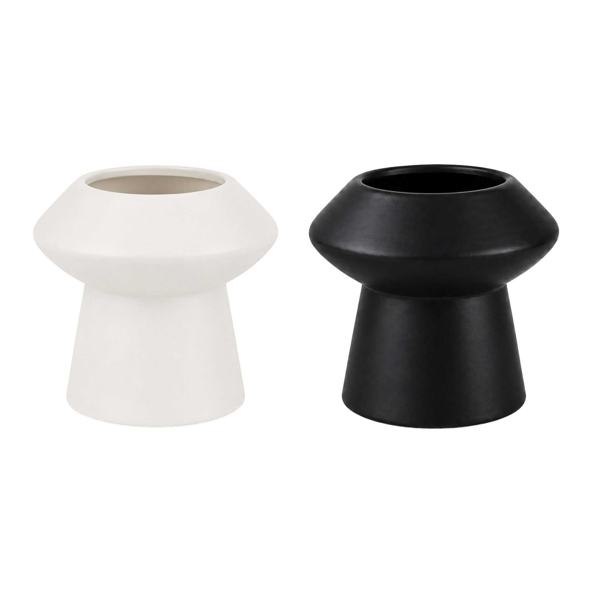 Table Art 2-Piece Ceramic Mushroom Vase Set - White, Black - 6 1/4" x 6 1/4" x 6" - 1 count box