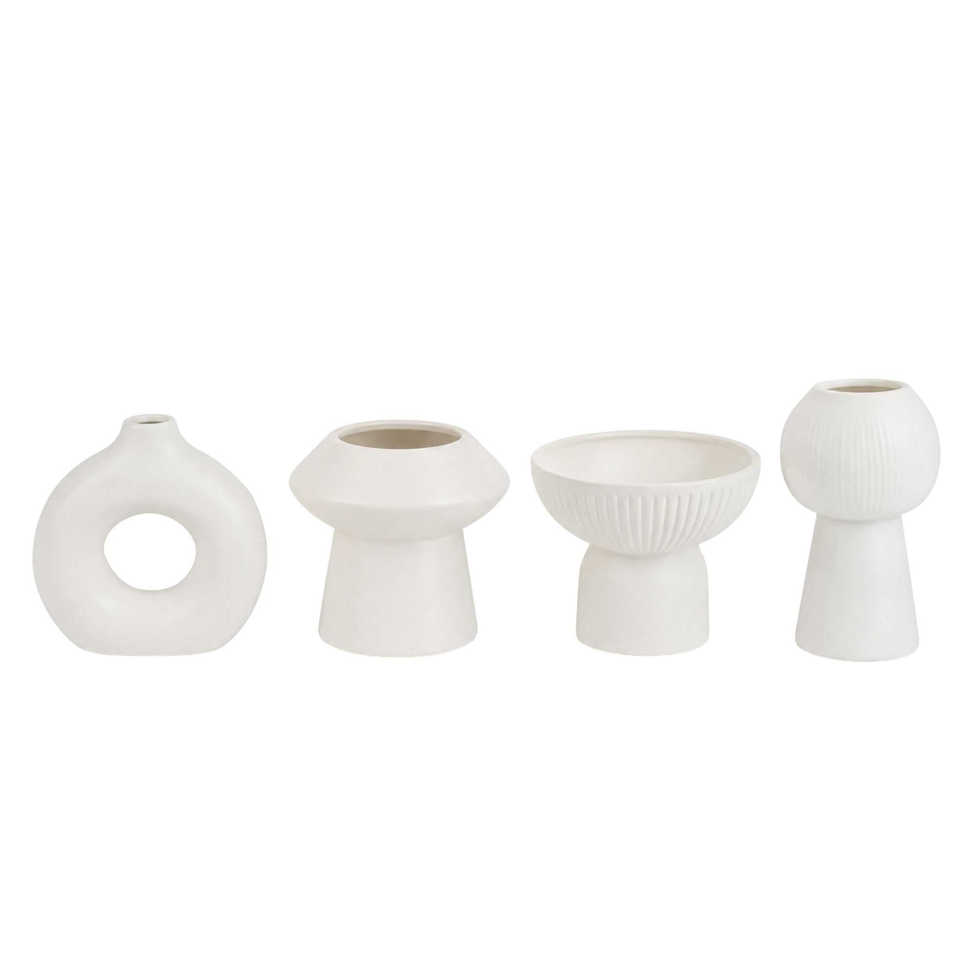 Table Art 4-Piece White Ceramic Vase Set - Donut, Mushroom, Pedestal, Tall Pedestal - 1 count box