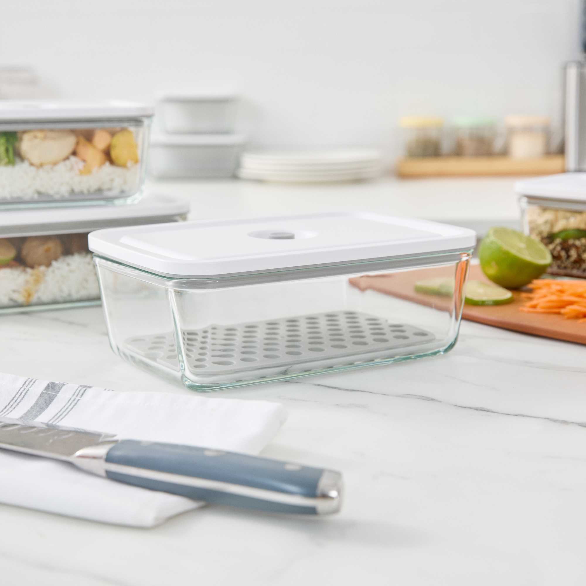 Fresh Hero 51 oz Rectangle Glass Vacuum Food Storage Containers - BPA-Free - 1 count box