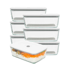 Fresh Hero 51 oz Rectangle Glass Vacuum Food Storage Containers - BPA-Free - 6 count box