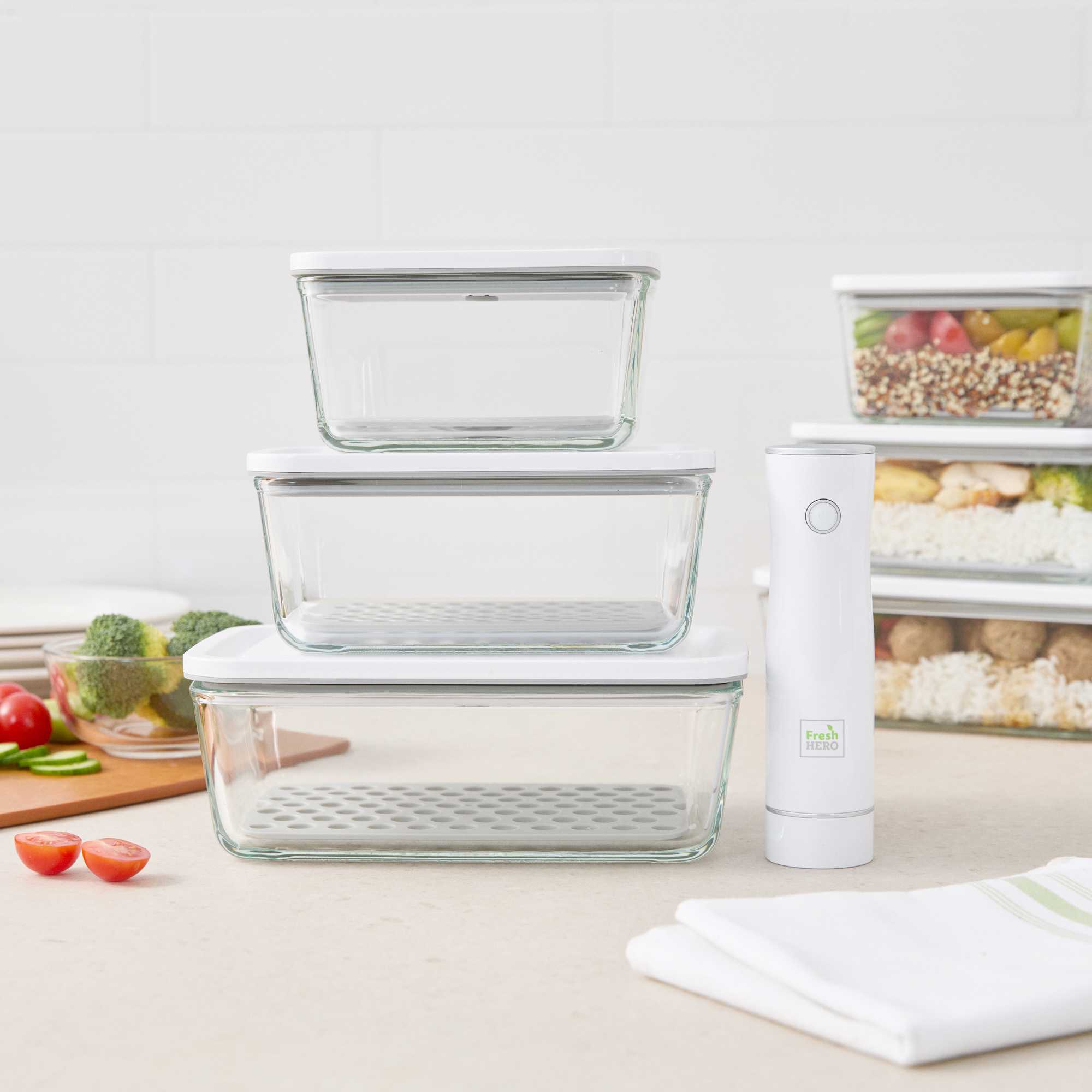 Fresh Hero Vacuum Food Storage Container Set - with Handheld Sealer Pump, BPA-Free - 1 count box