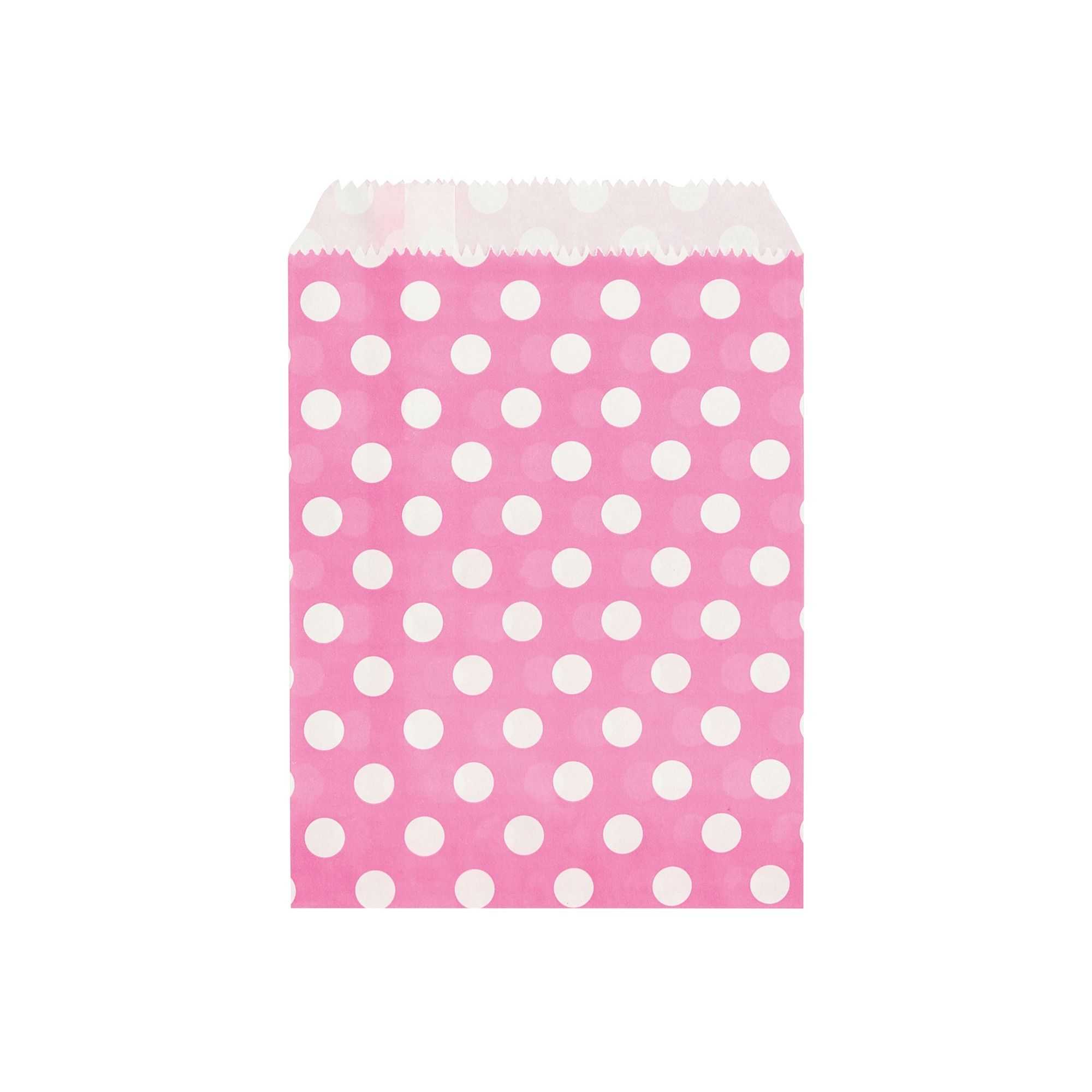 Bag Tek Rectangle Pink Paper Bag - Polka Dots - 7" x 5" - 100 count box