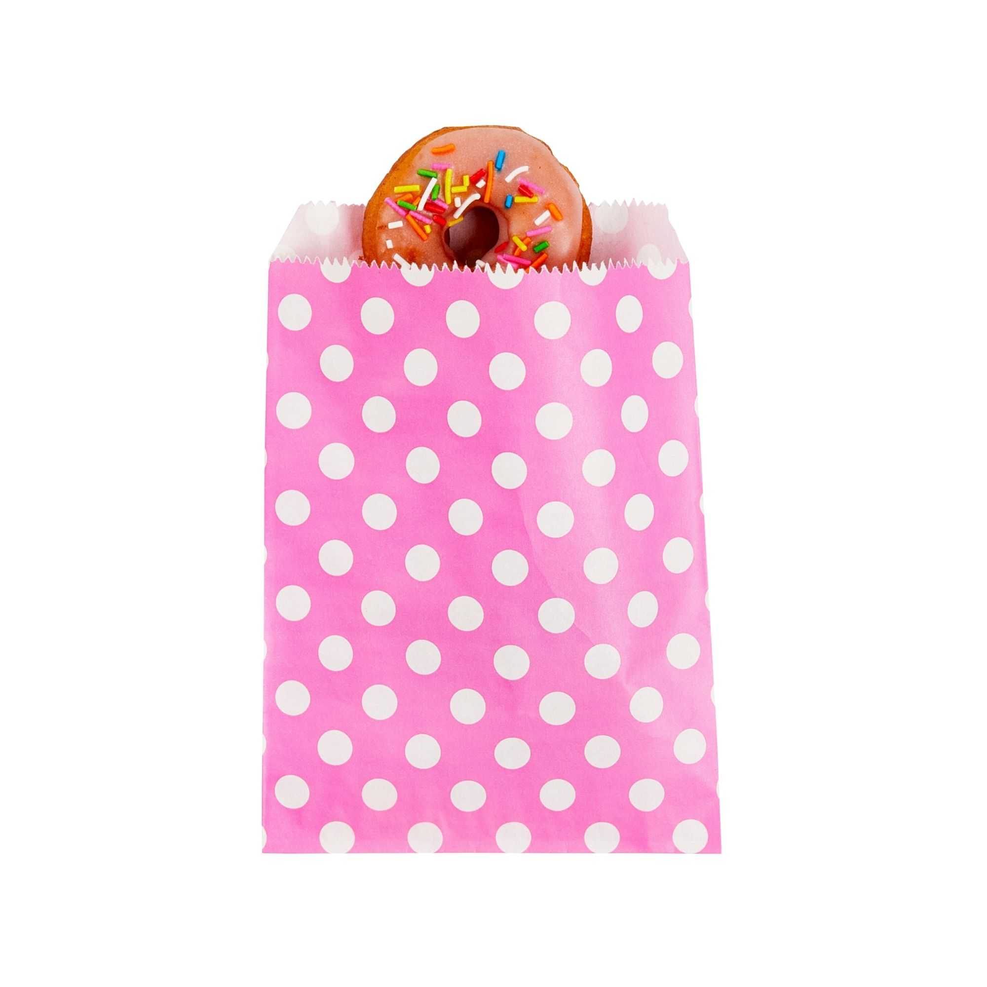 Bag Tek Rectangle Pink Paper Bag - Polka Dots - 7" x 5" - 100 count box
