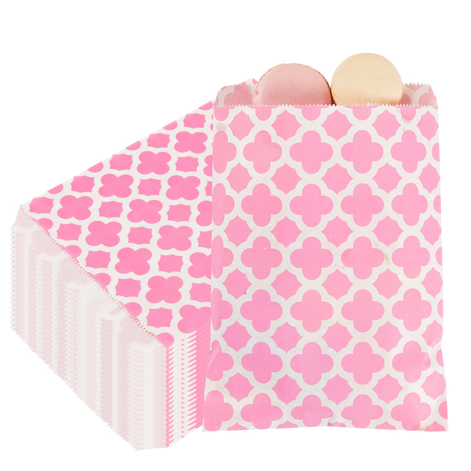 Bag Tek Rectangle Pink Paper Bag - Asian Monogram - 7" x 5" - 100 count box