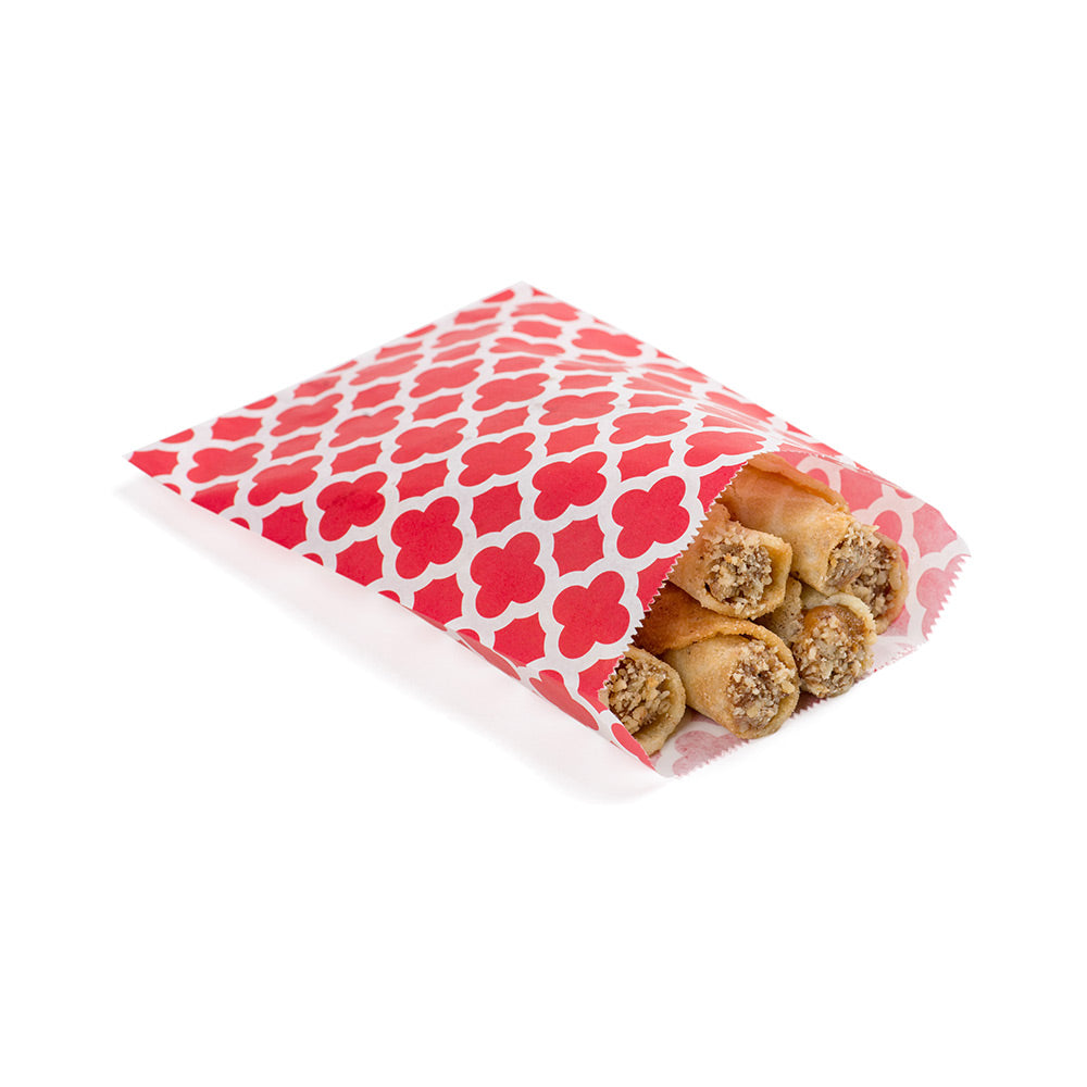 Bag Tek Rectangle Red Paper Bag - Asian Monogram - 7" x 5" - 100 count box