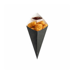 Cone Tek Black Paper Food Cone - with Dipping Pocket - 9 1/2
