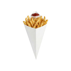 Cone Tek White Paper Food Cone - with Dipping Pocket - 9 1/2
