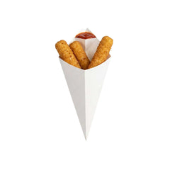 Cone Tek White Paper Food Cone - with Dipping Pocket - 11