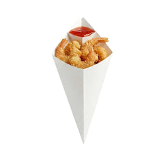 Cone Tek White Paper Food Cone - with Dipping Pocket - 15