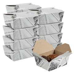 Bio Tek 45 oz Rectangle Newsprint Paper #8 Bio Box Take Out Container - 6 3/4