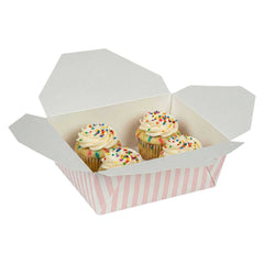 Bio Tek 45 oz Rectangle Pink and White Stripe Paper #8 Bio Box Take Out Container - 6 3/4