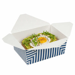 Bio Tek 98 oz Blue and White Stripe Paper #4 Bio Box Take Out Container - 8 1/2