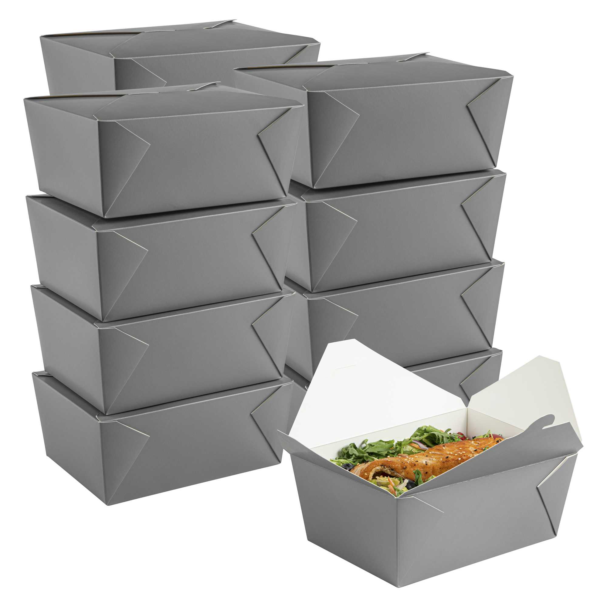 Bio Tek 98 oz Rectangle Gray Paper #4 Bio Box Take Out Container - 8 1/2" x 6 1/4" x 3 1/2" - 200 count box