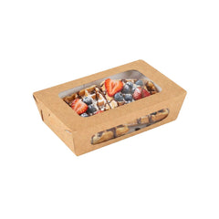 Cafe Vision 35 oz Rectangle Kraft Paper Medium Bio Take Out Container - Two Windows - 8