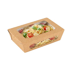 Cafe Vision 57 oz Rectangle Kraft Paper Extra Large Bio Take Out Container - Two Windows - 8