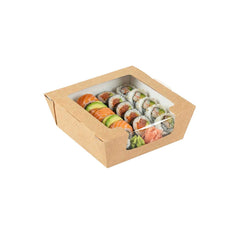 Cafe Vision 26 oz Rectangle Kraft Paper Medium Bio Salad Box - 5 3/4