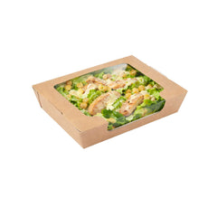 Cafe Vision 40 oz Rectangle Kraft Paper Large Bio Salad Box - 8 1/4