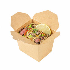 Bio Tek 8 oz Square Kraft Paper Noodle Take Out Container - 2 3/4