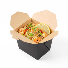 Bio Tek 8 oz Square Black Paper Noodle Take Out Container - 2 3/4