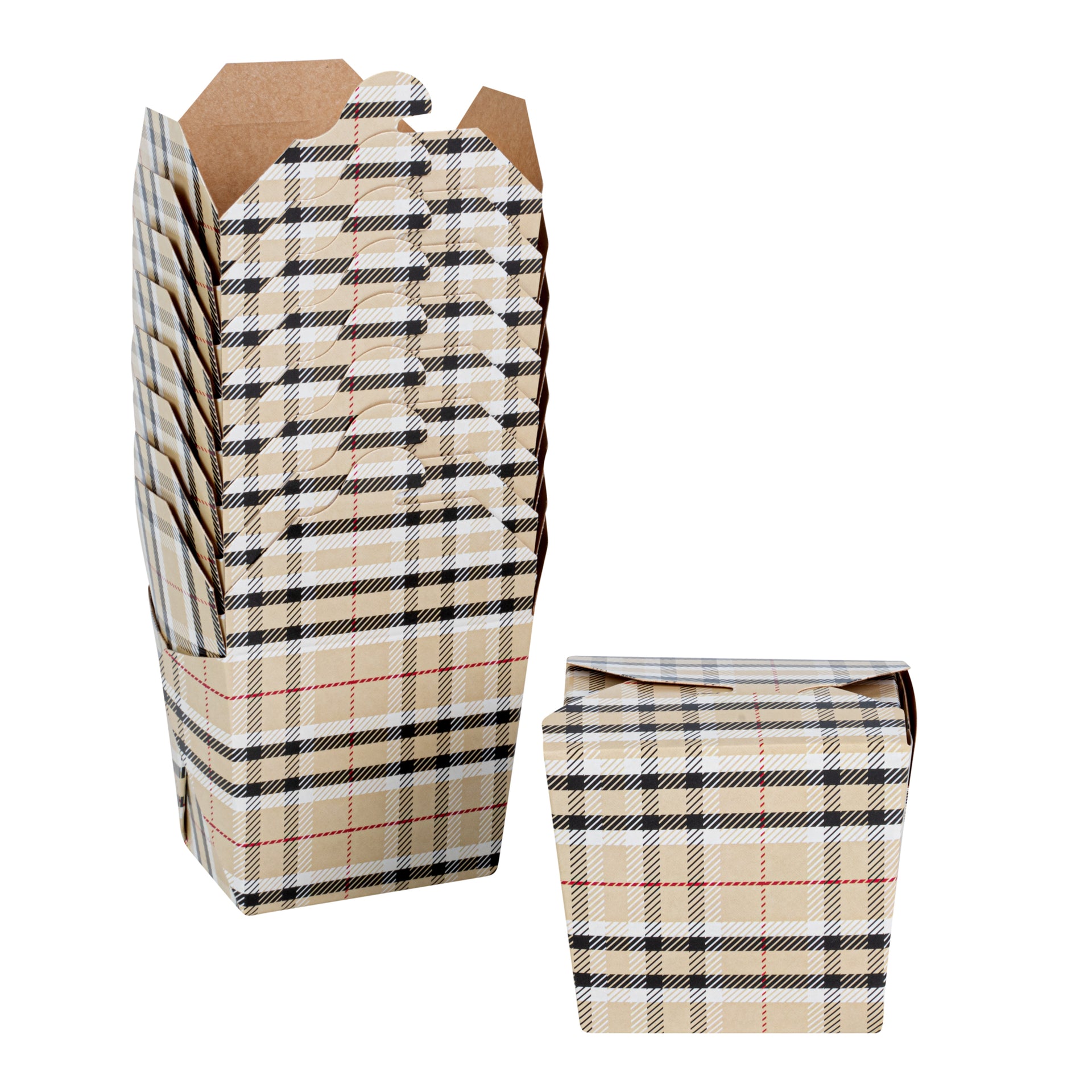 Bio Tek 8 oz Square Plaid Paper Noodle Take Out Container - 2 3/4" x 2 1/4" x 2 1/2" - 200 count box