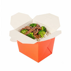 Bio Tek 8 oz Square Tangerine Orange Paper Noodle Take Out Container - 2 3/4
