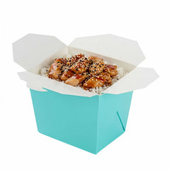 Bio Tek 8 oz Square Turquoise Paper Noodle Take Out Container - 2 3/4