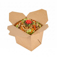 Bio Tek 16 oz Square Kraft Paper Noodle Take Out Container - 3 1/2