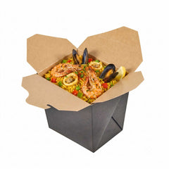 Bio Tek 16 oz Square Black Paper Noodle Take Out Container - 3 1/2